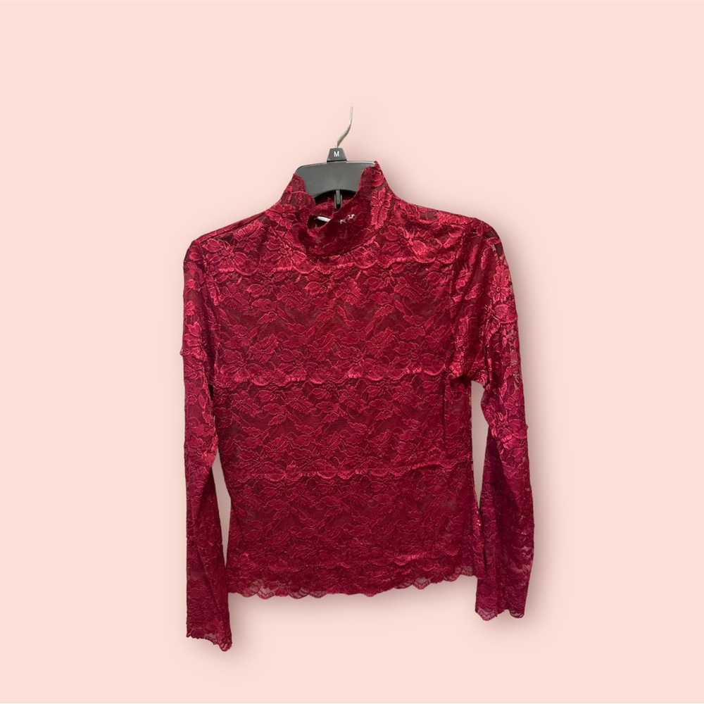 Apt. 9 Deep Red Lace Mock Neck Blouse with cami